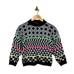 Vintage R.J. Pumpkin Neon Geometric Sweater Made USA Y2K Graphic Knit